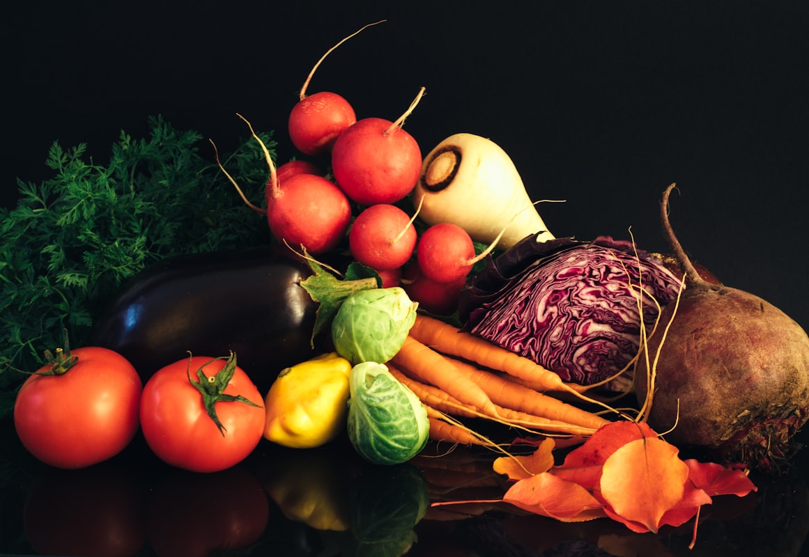Colorful fruits and vegetables rich in vitamins and minerals